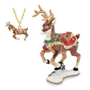 Luxury Pewter Bejeweled Crystals Gold-tone Enameled RUFUS Reindeer Trinket